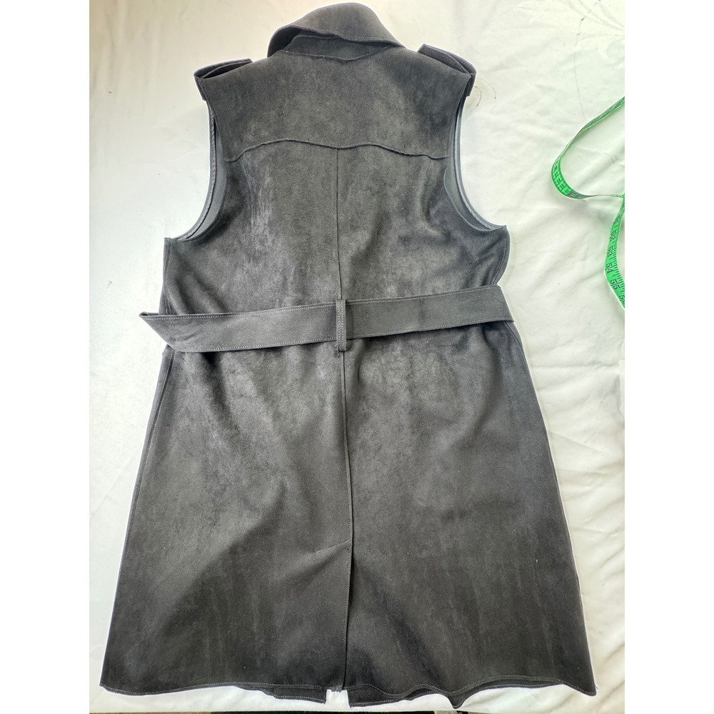 Banana Republic Vegan Suede Trench Vest Black Belted Sleeveless Coat M Western - Picture 2 of 16